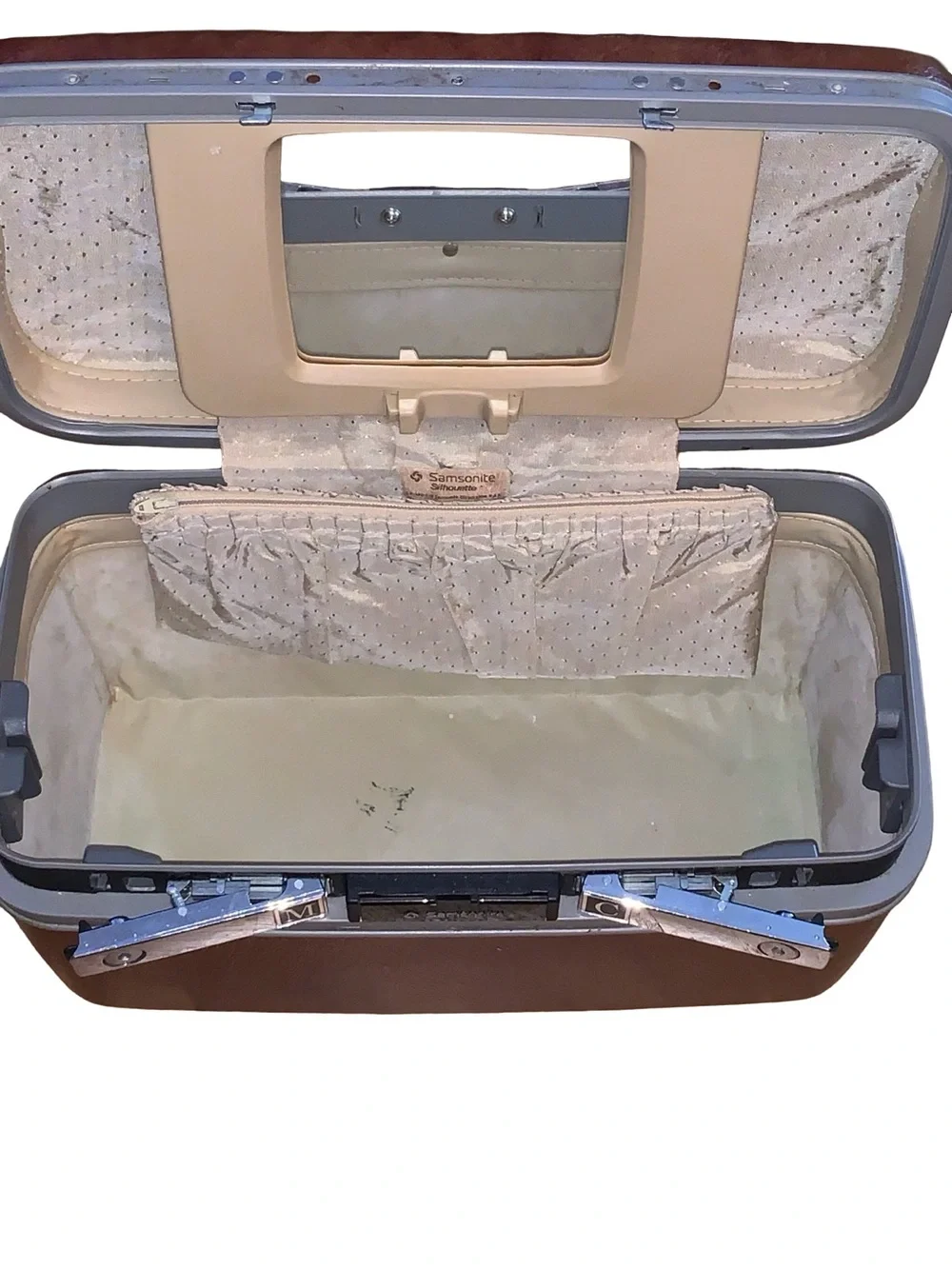 Vintage Samsonite Silhouette Brown Train Case Tray & Key